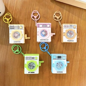 Creative cartoon washing machine keychain with manual crank and light sound effects
