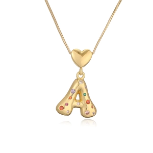 Gold-plated 18K necklace featuring an A-letter bubble pendant with colorful zircons