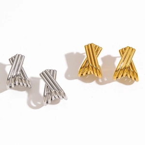 Polished stainless steel X-shaped cross earrings in gold and silver finishes