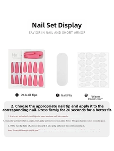 Pink matte long ballerina press-on nails set including adhesive tabs and nail file
