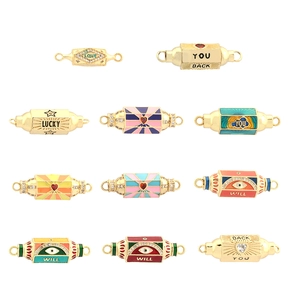 Colorful enamel evil eye heart charms with gold finish and love engravings for DIY jewelry