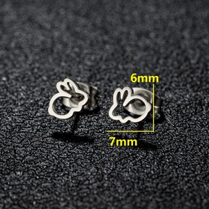 Cute hollow bunny rabbit ear studs in stainless steel measuring 6mm by 7mm