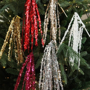 Christmas Sequin Decorative Stem Shimmering Glitter Wheat Spike Shape Pick For Tree Holiday Wedding Party Home Decoration