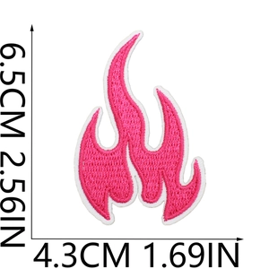 Hot pink flame embroidery patch with white border for western cowgirl hats and bags