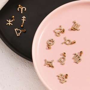 18K gold plated stainless steel 12 zodiac stud earrings set with sparkling crystals
