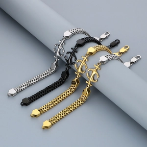 Men Stainless Steel Bracelet Anchor Pendant Nautical Double Layer Woven Chain Accessory
