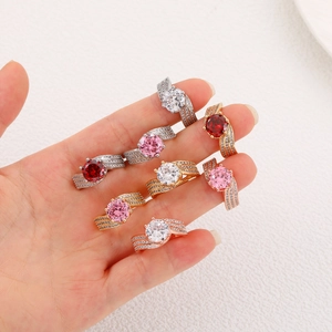 Three-row twisted band rings with 3-carat zircons in gold, silver, and rose gold finishes