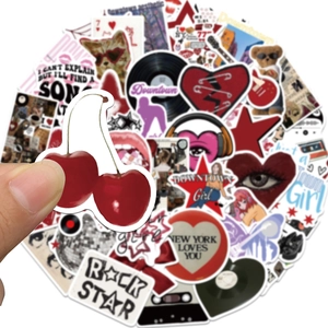 Downtown Y2K stickers set with red and black retro motifs for laptops and journals