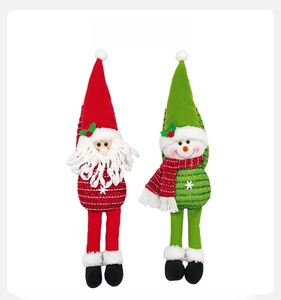 Detailed plush Santa and snowman dolls with festive striped patterns for Christmas decor