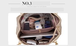 Top view of the interior multi-compartment storage and large capacity of this champagne tote