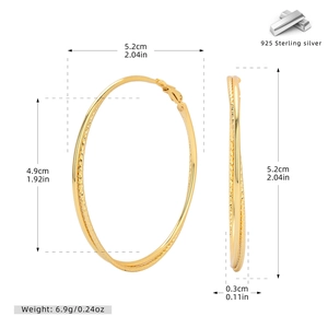 Detailed measurement of large 925 sterling silver gold hoop earrings with size specs