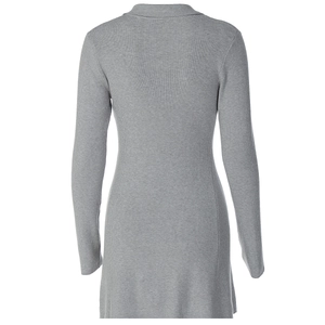 Back view of gray long-sleeved knitted polo dress showing sleek fabric texture