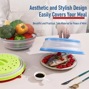 Collapsible silicone microwave splatter cover in multiple colors with steam vent holes