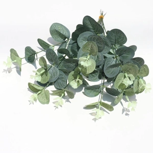 Artificial green eucalyptus branches with detailed vein texture for wedding flower decor