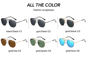 Multiple color options for metallic polarized sunglasses featuring six different lens shades