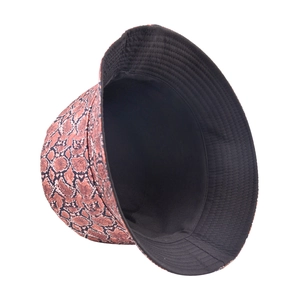 Reversible bucket hat featuring stylish snakeskin print and solid black interior side