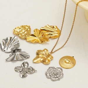 Gold and silver stainless steel heart leaf pendants and necklaces for DIY jewelry making