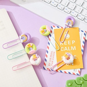 Cute macaron color paper clips set with donut and rainbow shapes for office decor