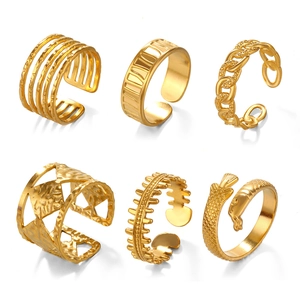 6-piece minimalist 18K gold plated stainless steel geometric open ring set for women