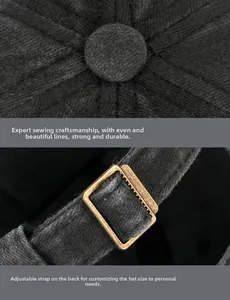 Detailed macro view of vintage cotton cap crown and adjustable bronze metal slider buckle