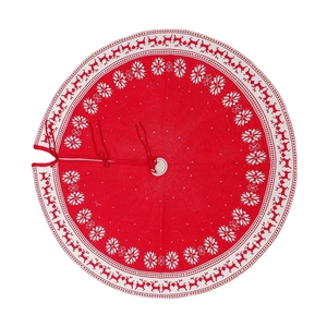 Red 120cm knitted Christmas tree skirt with white reindeer and snowflake pattern