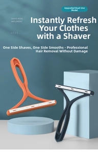 Manual lint remover set with T-shape handle and dual-side head on blue platforms