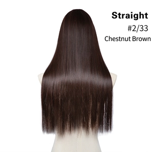 Straight chestnut brown U-part hair extension piece in shade #2/33 shown from the back
