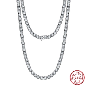 Classic S925 sterling silver 3mm tennis chain necklace with shiny cubic zirconia stones