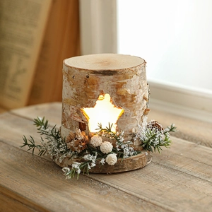 Christmas wooden star house table lamp with warm LED lights and pinecone winter decor