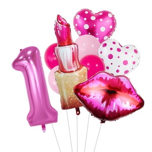 Kit de ballons rouge à lèvres et lèvres avec chiffre 1 rose pour déco de fête