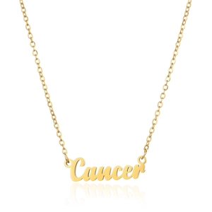 18K gold plated stainless steel Cancer zodiac necklace with elegant script pendant