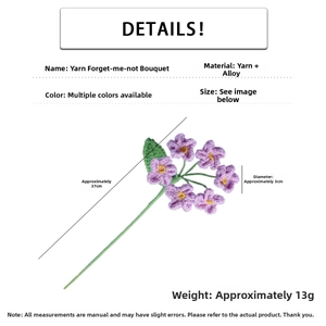 Detailed macro view of handmade purple crochet forget-me-not flower with 37cm alloy stem
