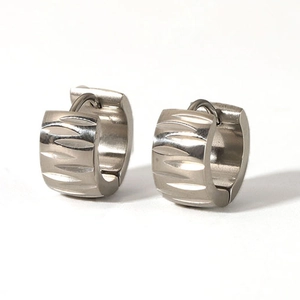 Minimalist silver stainless steel hoop earrings with textured cocoon engraved pattern