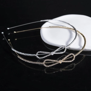 Elegant Rhinestone Bowknot Headband Thin Zinc Alloy Metal Sparkling Crystal Hair Hoop Korean Style Accessories For Women