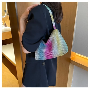 Detail of the colorful gradient rhinestones on this elegant crystal underarm bag