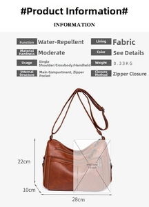 Detailed size specifications and material properties of the brown PU leather crossbody bag