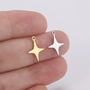 Polished stainless steel four-pointed star pendant in gold and silver for DIY jewelry