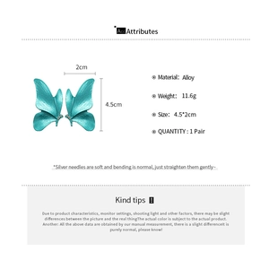 Blue butterfly drop earrings with size 4.5x2cm and S925 silver needle specifications