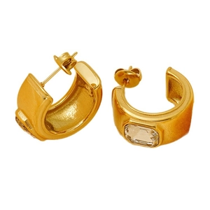 Boucles d'oreilles créoles dorées en acier inoxydable avec grands zircons rectangulaires