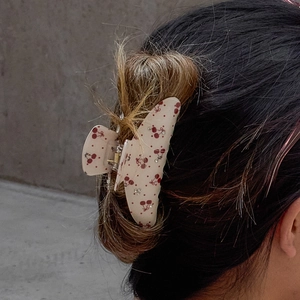 Acetate Cherry Print Hair Claw Clip With Rhinestones Large Shark Clip For Women Elegant Ins Style Hair Accessories