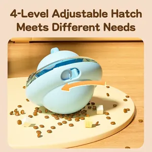 Blue UFO-shaped cat slow feeder toy with 4-speed adjustable food leaking holes