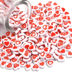 8mm white acrylic heart beads with red patterns for DIY jewelry making and crafts
