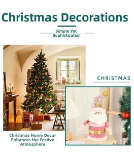 Detailed view of pink plaid Santa Claus figurine with gold sequins for Christmas decor