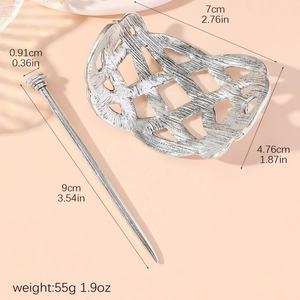 Silver Viking Celtic knot hair clip and pin set with precise size and weight specs