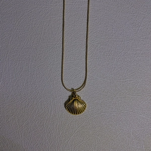 Minimalist gold shell pendant necklace with sleek titanium steel snake chain for women