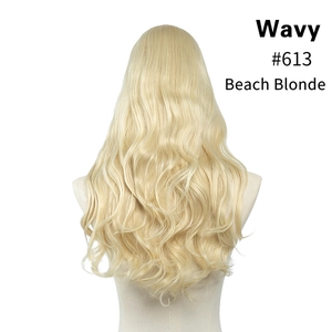 Detail of wavy beach blonde hair extension shade #613 on a studio mannequin