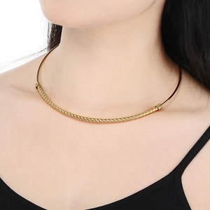 Gold Stainless Steel Open Collar Necklace Spiral Twist Texture Torque Minimalist Geometric Bead Choker Punk Neckwear For Women