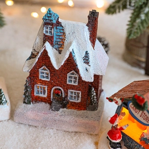 Luminous resin Christmas candy shop miniature with glitter snow effect for festive decor