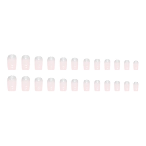 French style medium square press-on nails with light pink base and silver glitter tips