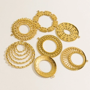 Set di 7 ciondoli circolari in acciaio inossidabile placcato oro 14K stile vintage francese